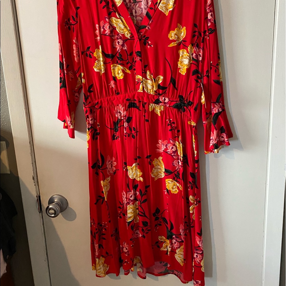 Red Floral Midi Dress